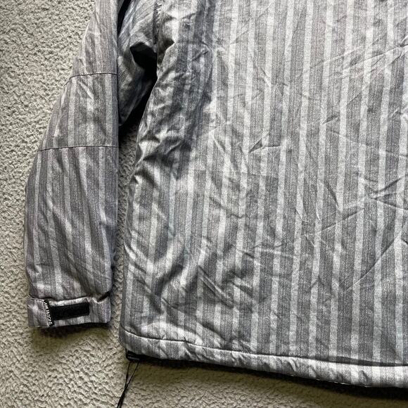 Maui & Sons Jacket Mens Medium Gray Striped Puffer Full Zip Winter Hoodie - Picture 8 of 12